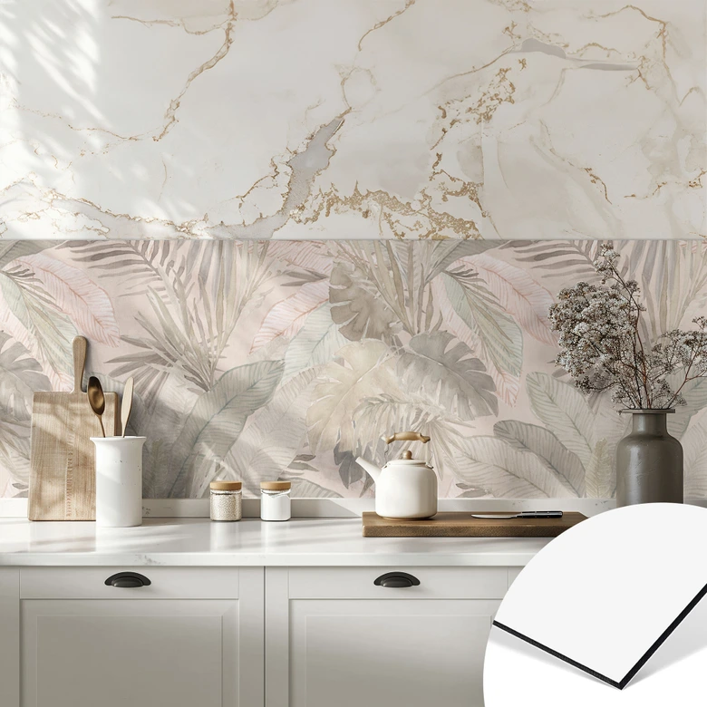 Küchenrückwand Tropenblätter im Dschungel Pastell - Bloomery Decor 