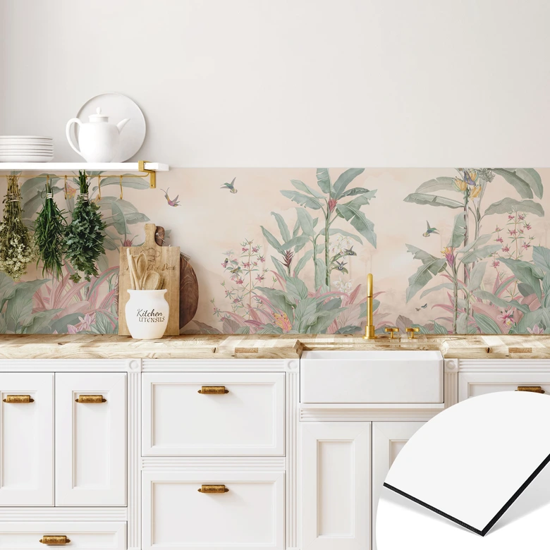 Küchenrückwand Tropische Idylle mit Kolibri Apricot - Bloomery Decor 