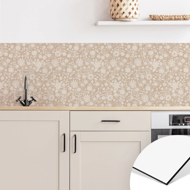 Florale Küchenrückwand Vintage Blumen in Leinenoptik - Bloomery Decor 