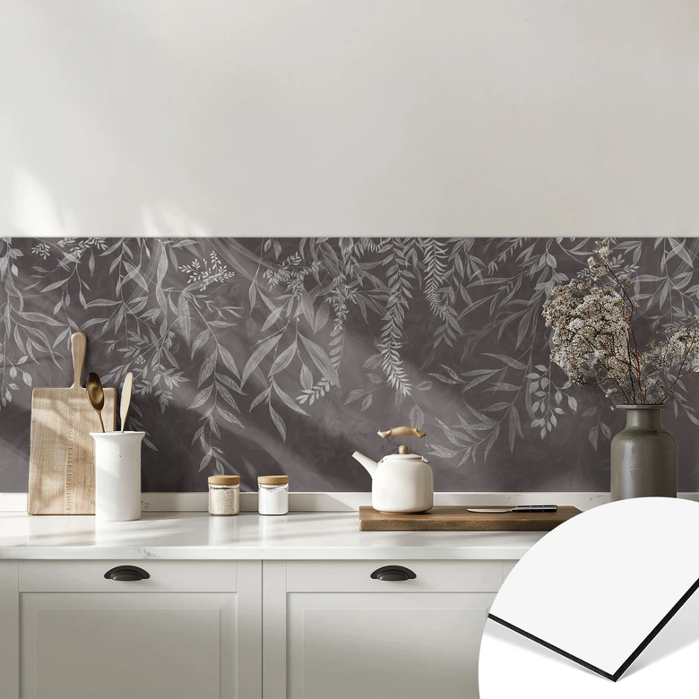 Küchenrückwand Elegante Weidenzweige in Dunkelgrau - Ms Tiff 