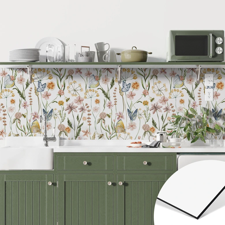Keukenachterwand Lenteweide met vlinders - UN Designs 