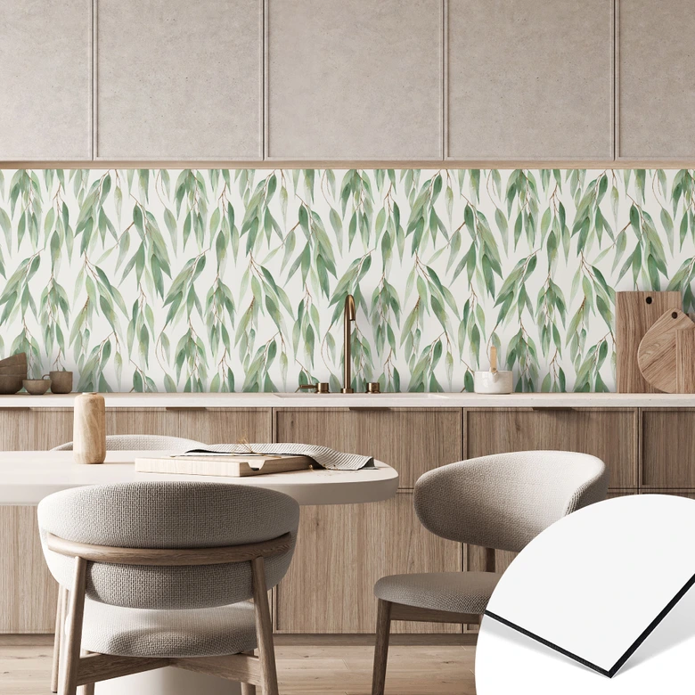 Küchenrückwand Zweige mit grünen Blättern - UN Designs 