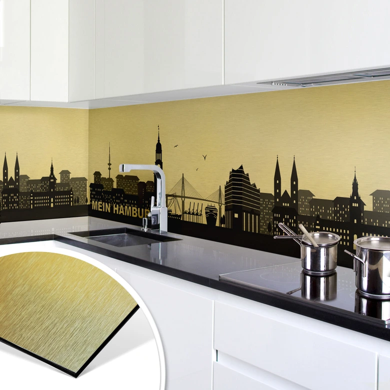 Küchenrückwand - Alu-Dibond Goldeffekt - Mein Hamburg 