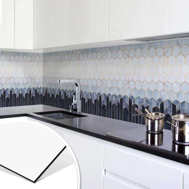 Küchenrückwand Fredriksson - Hexagone: Blau und Weiß 