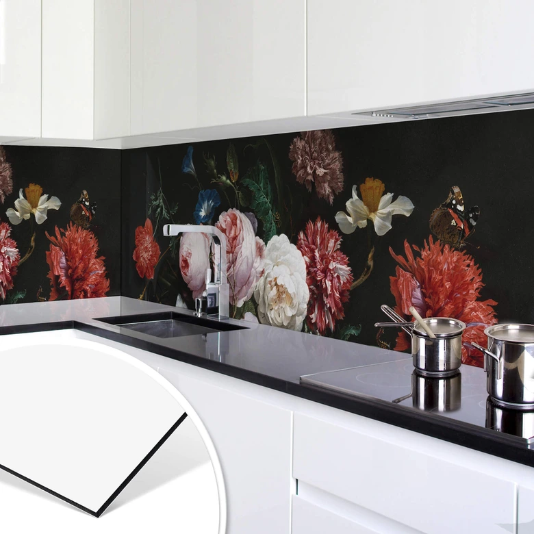 Küchenrückwand de Heem - Stillleben mit Blumen in  einer Glasvase 