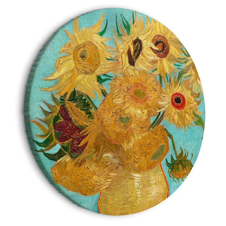 Rundes Leinwandbild van Gogh - Zwölf Sonnenblumen in einer Vase 