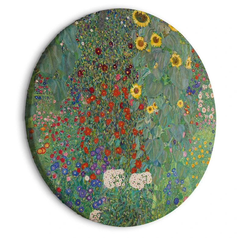Rundes Leinwandbild Klimt - Bauerngarten mit Sonnenblumen 