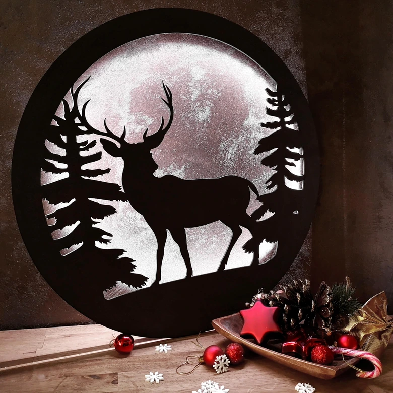 LED Wanddecoratie van MDF - Hert in het Bos 