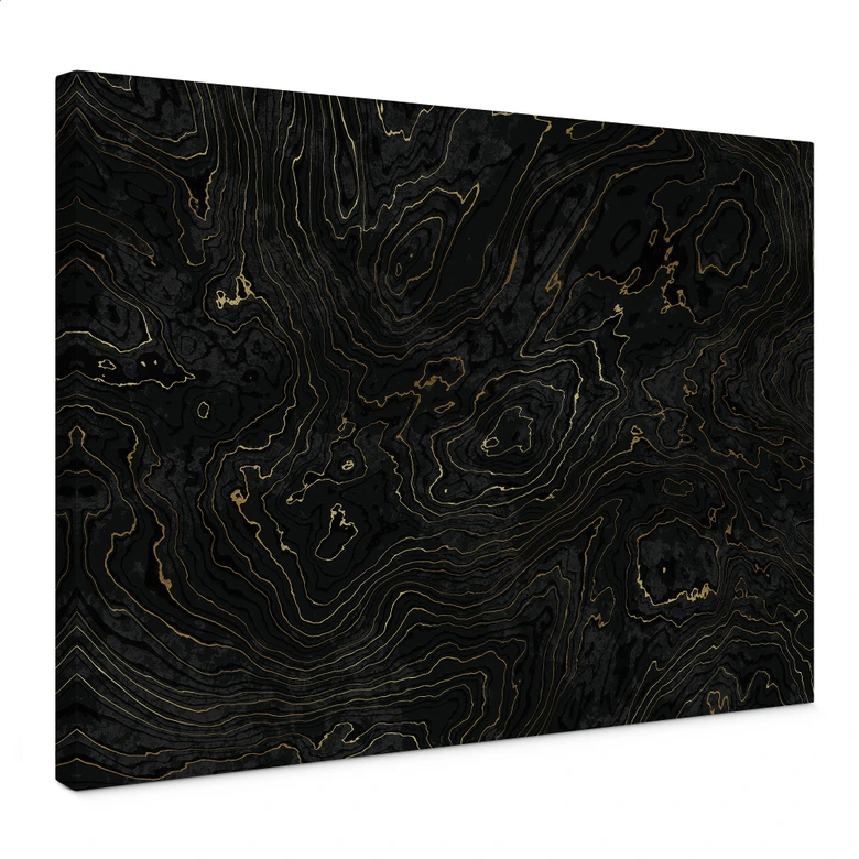 Leinwandbild Abstrakte Linien Schwarz-gold - Amini 