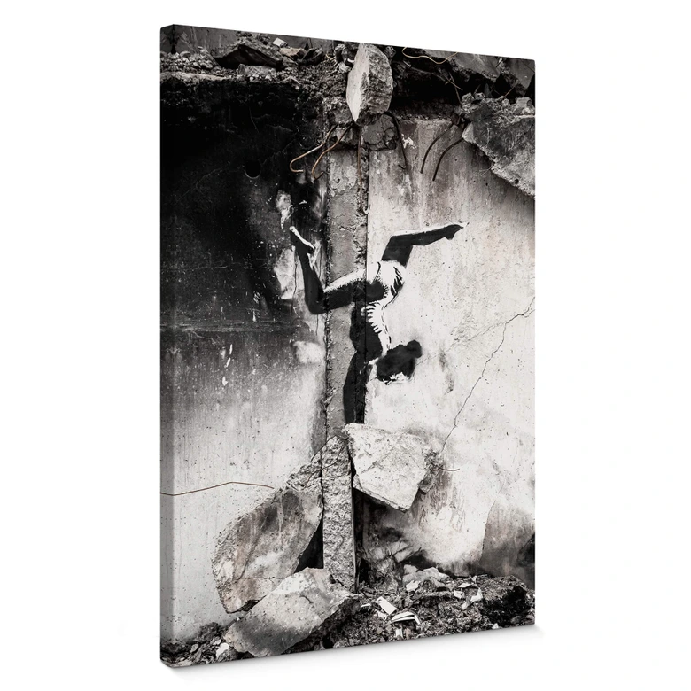 Canvas Banksy i Ukraina - Handstående i spillrorna 