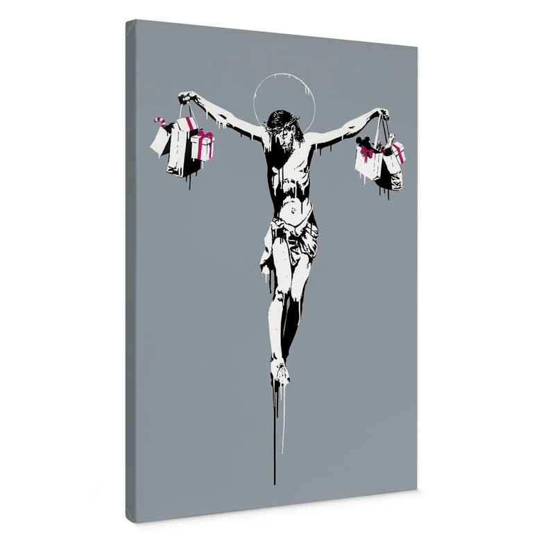 Leinwandbild Banksy - Jesus Christus mit Einkaufstüten 