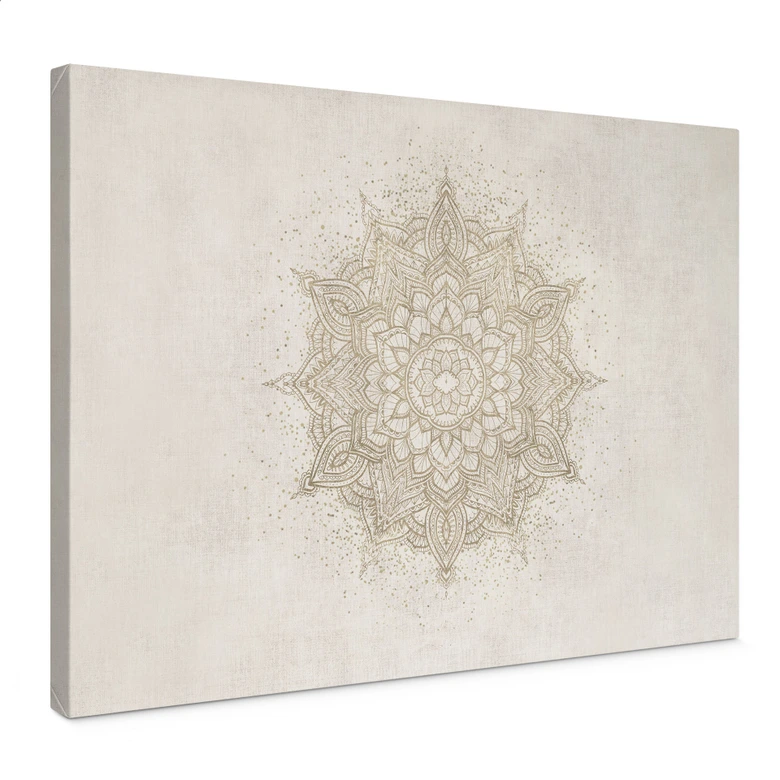 Leinwandbild Boho Ornament in Leinenoptik, Mandala - Bloomery Decor 