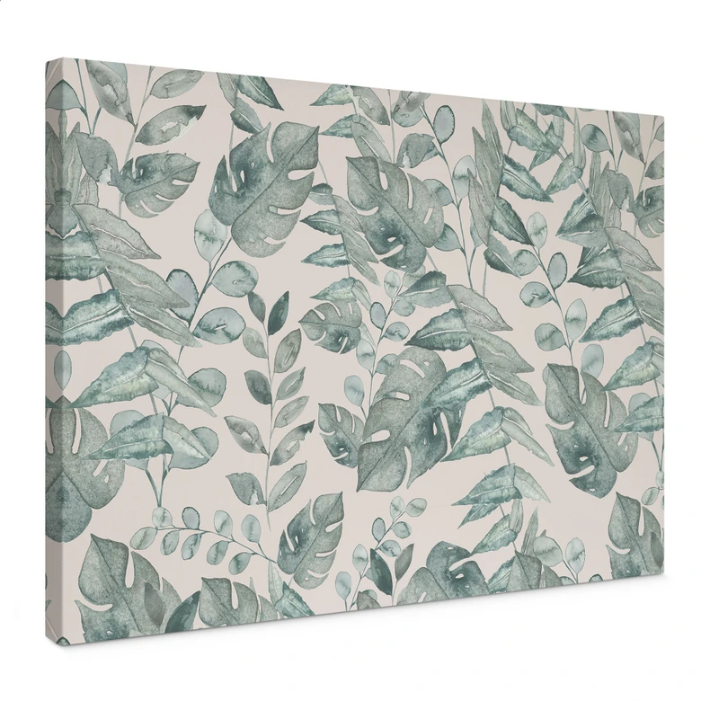 Leinwandbild Dschungelblätter Aquarell Creme - Bloomery Decor 