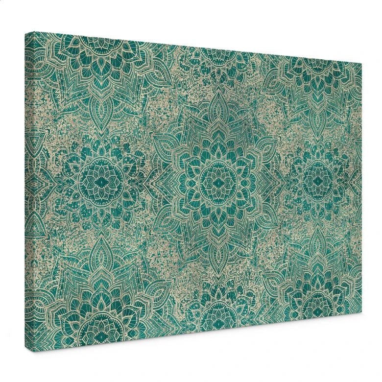Canvas schilderij Mandala Boho Goud-groen | Geometrisch monster - Bloomery Decor 