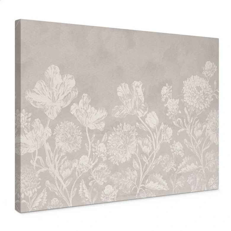 Leinwandbild Wildblumen in Kreide-Optik Beige - Bloomery Decor 