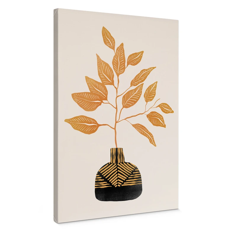 Leinwandbild Goldener Zweig mit Blättern | Blättermotiv fürs Wohnzimmer - Cats & Dotz 