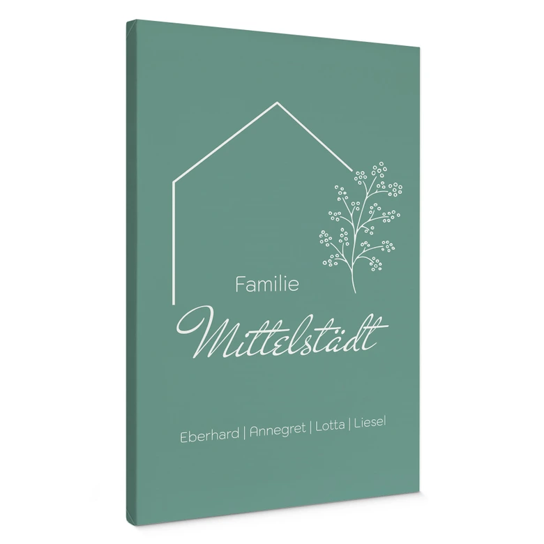 Personalisierbares Leinwandbild Familie Haus - grün 