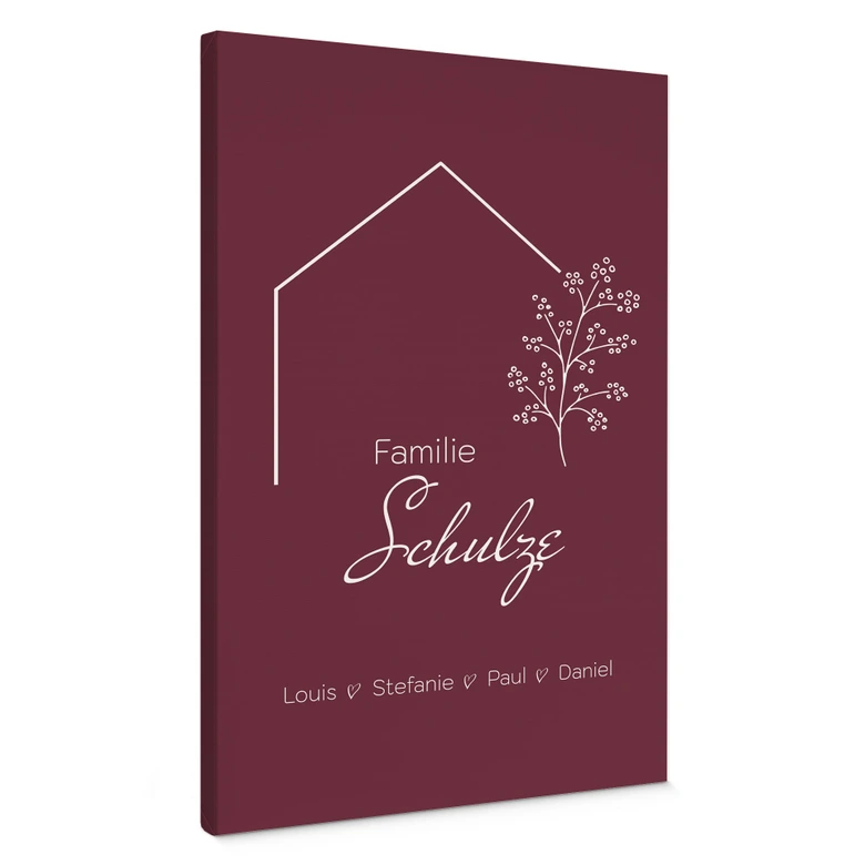 Personalisierbares Leinwandbild Familie Haus - weinrot 