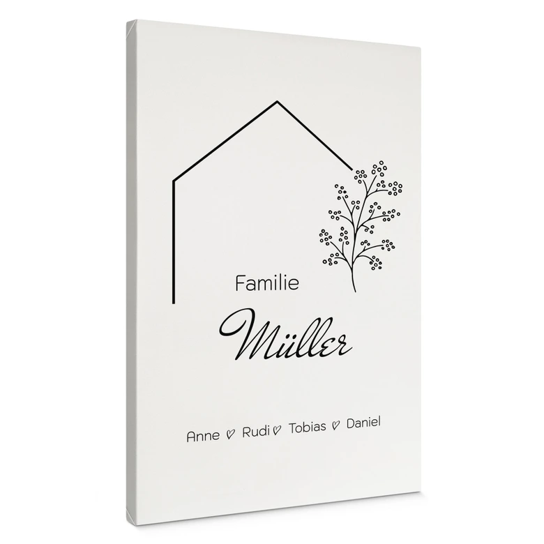 Personalisierbares Leinwandbild Familie Haus - weiß 