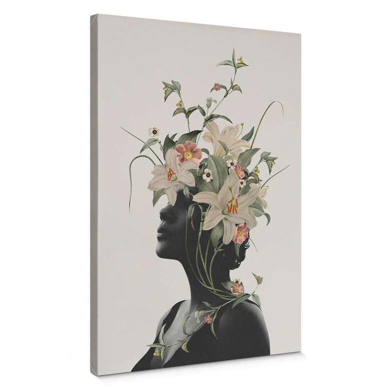 Lienzo Frida Floral Studio - Silueta de mujer con flores de lis 
