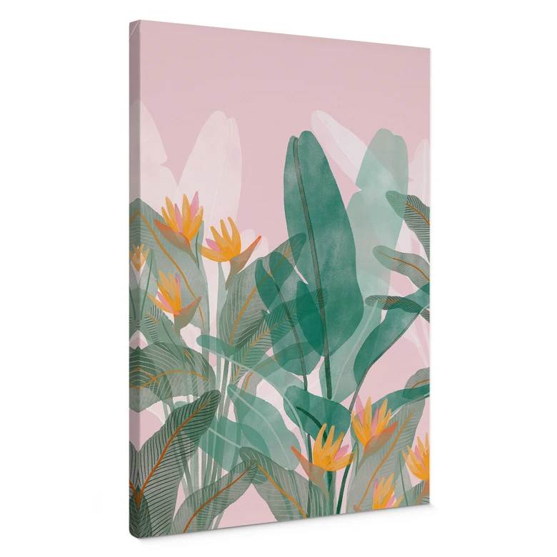 Leinwandbild Botanische Illustration in Grün und Rosa - Goed Blauw 