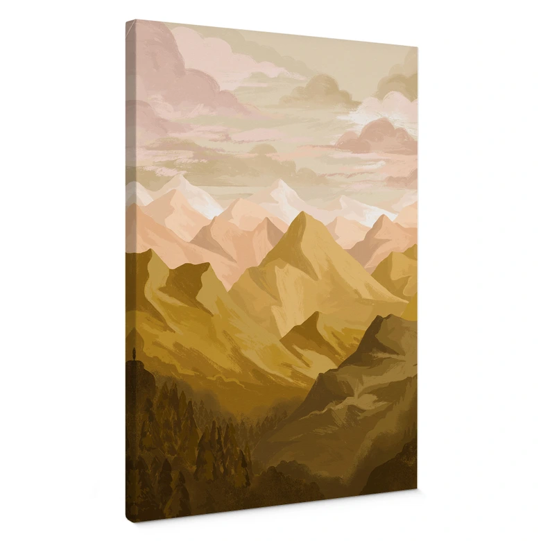 Leinwandbild Goldene Berge im Sonnenuntergang - Goed Blauw 