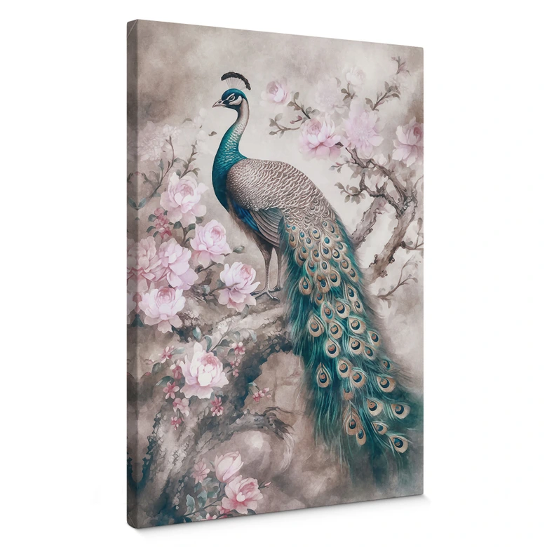 Lienzo pavo real noble con flores - Haase 