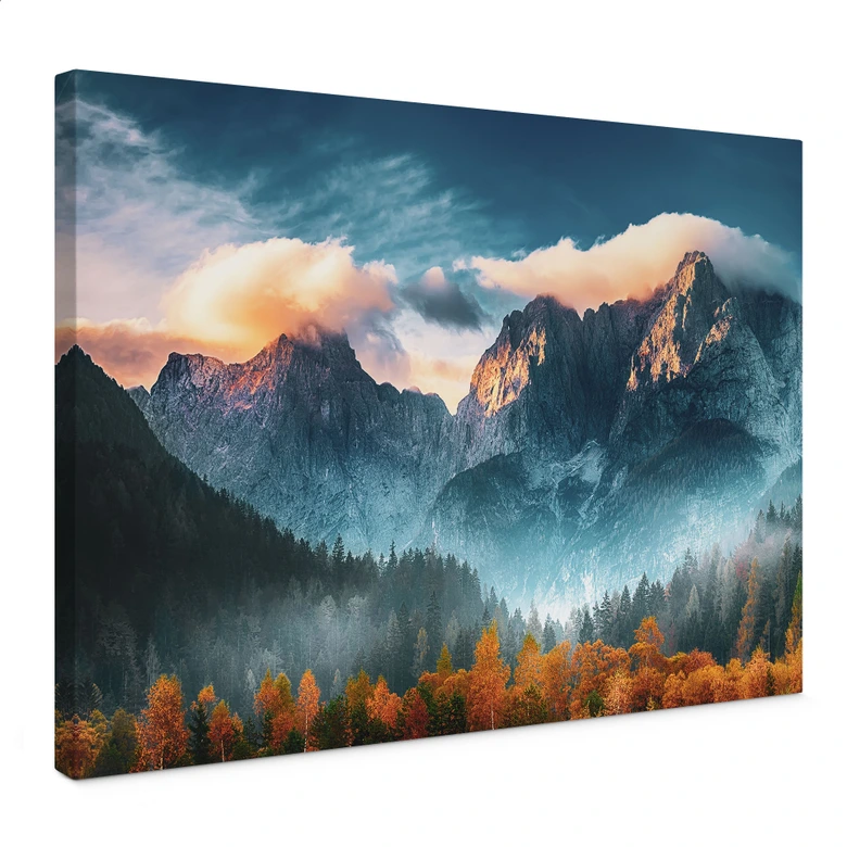 Leinwandbild Herbstliche Landschaft am Gipfel Triglav in den Julischen Alpen 