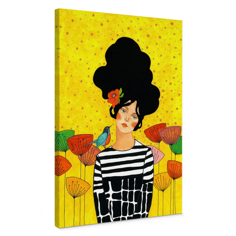 Canvas schilderij bloemenmeisje in zomertuin - Hülya 