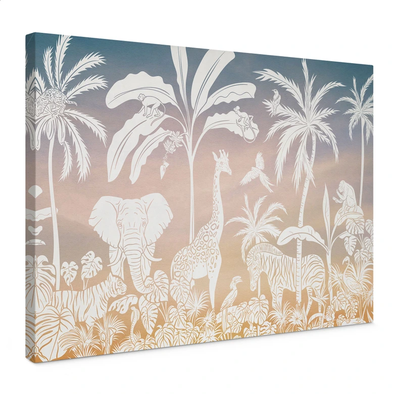 Canvasbillede Jungleparadis med vilde dyr - Ombre - Kikki Belle 