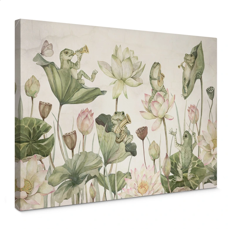 Canvas Kikkerorkest op waterlelies - Kikki Belle 