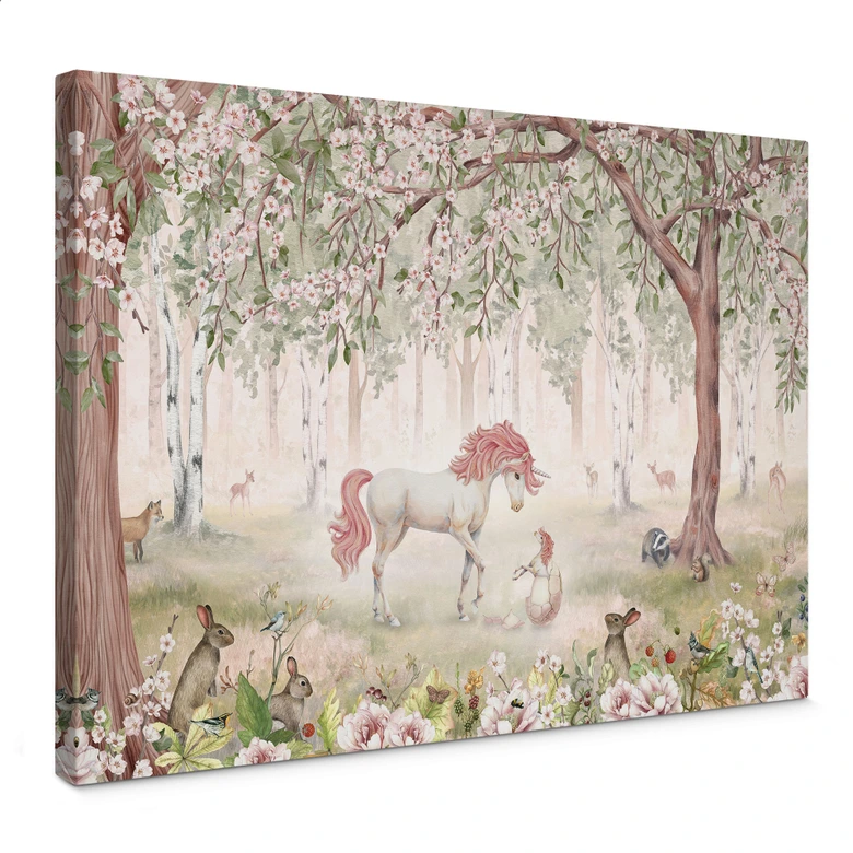 Leinwandbild Märchenhafter Wald mit Einhörnern - Kikki Belle 