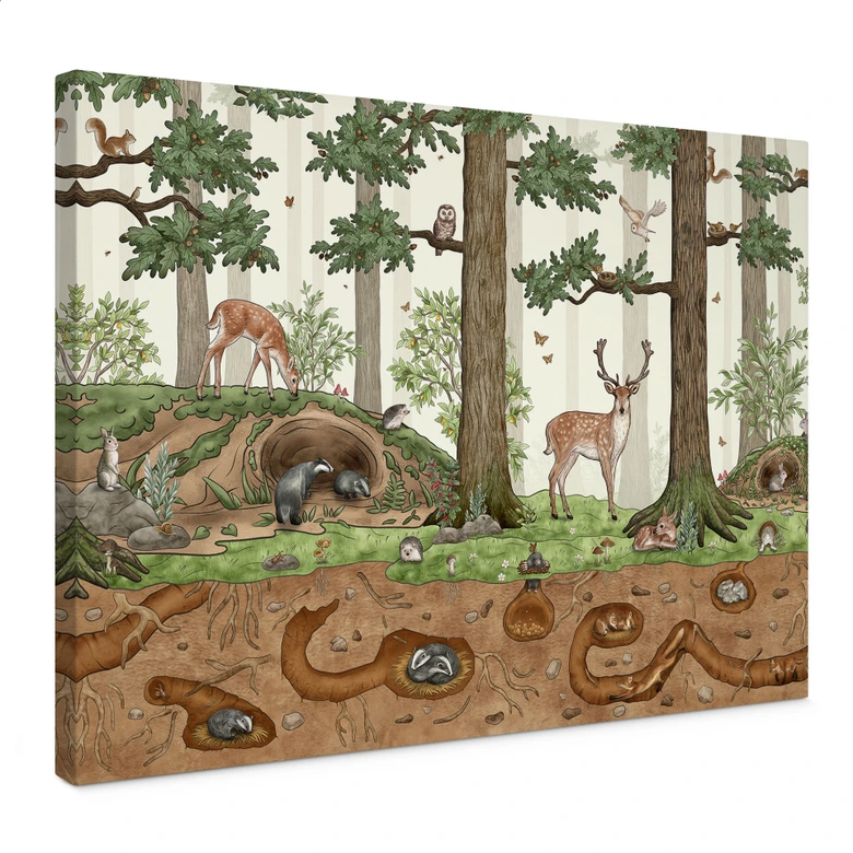Leinwandbild Wimmelbild Waldtiere - Kikki Belle 