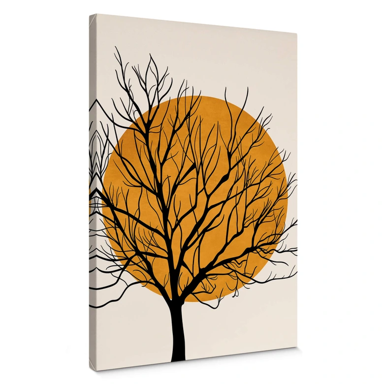 Leinwandbild Kubistika - Goldene Sonne hinter einem Baum 