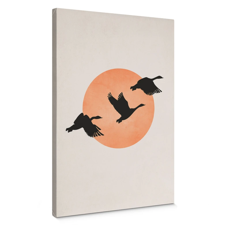 Obraz na płótnie Ptaki na tle brzoskwiniowego słońca - Kubistika 