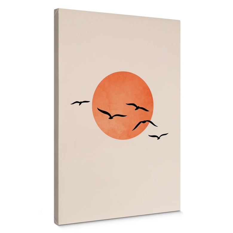 Canvastavla Flyttfåglar som flyger mot solen - Kubistika 