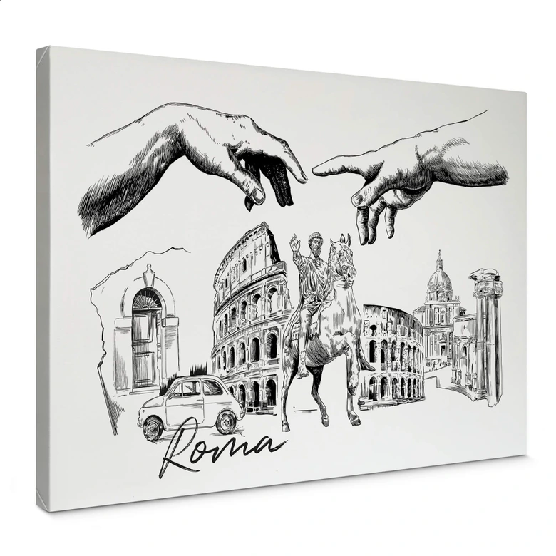 Canvas Love your City - Rome, Italie - zwart wit 