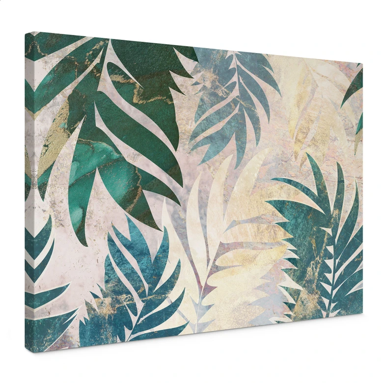 Obraz na płótnie Egzotyczne liście palmy w kolorze złoto-zielonym - Manovski 
