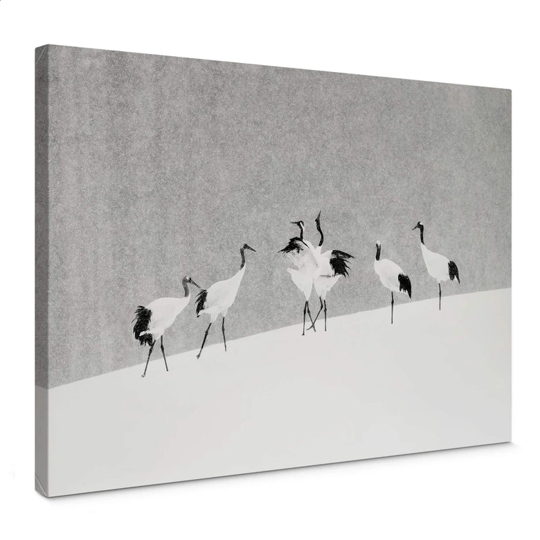 Canvastavla Marchegiani - Tranor i ett snöigt landskap 