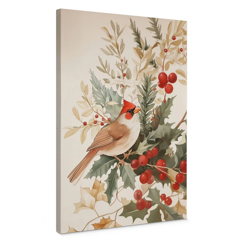 Leinwandbild Kardinalsvogel mit Beerenzweig - Melloi Art Prints 