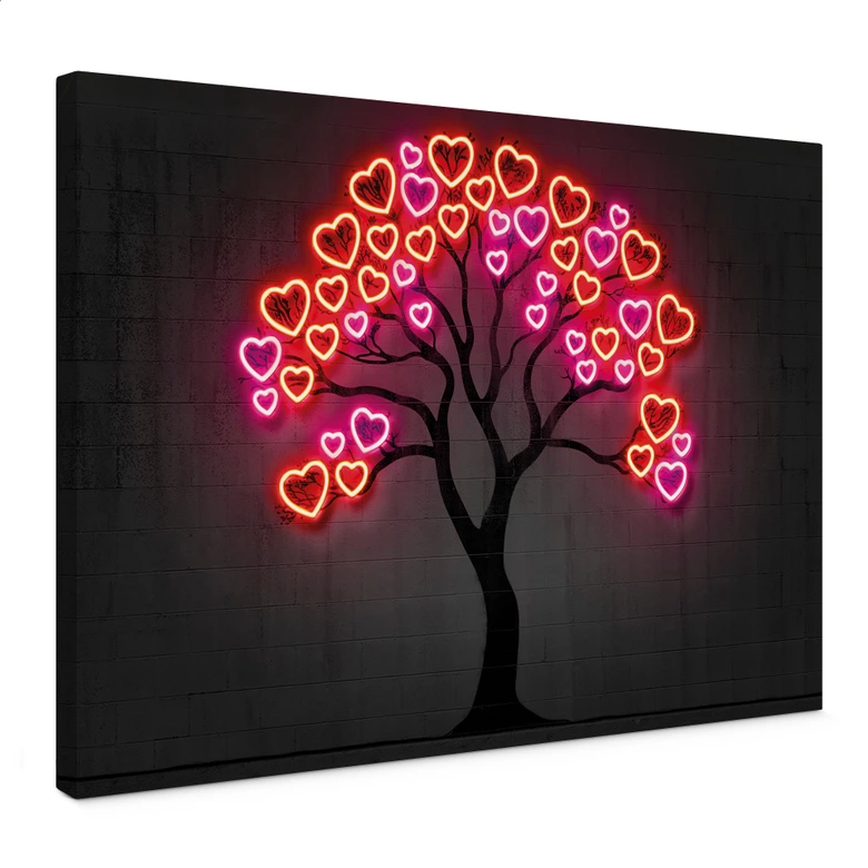 Leinwandbild Baum mit roten Herzen | Neon Design - Mielu 