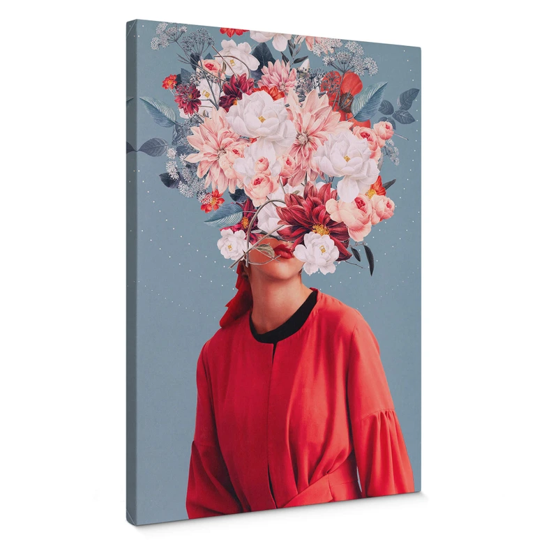 Leinwandbild Elegante Frau mit prachtvollen Blumen - Moth 