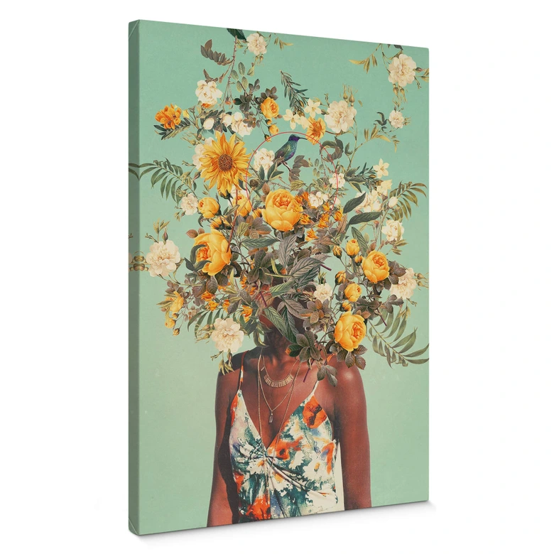 Leinwandbild Moth - Frau mit Sommerblumen auf dem Kopf 