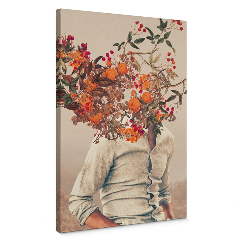 Leinwandbild Moth - Mann mit Blumen - Surreale Kunst 