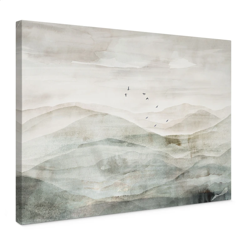 Leinwandbild Neblige Berglandschaft Aquarell - Ms Tiff 