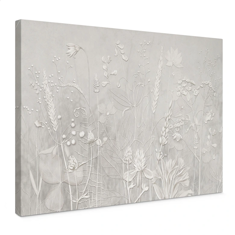 Leinwandbild mit Blumenrelief - Pflanzen in Weiß im modernen Design - Ms Tiff 