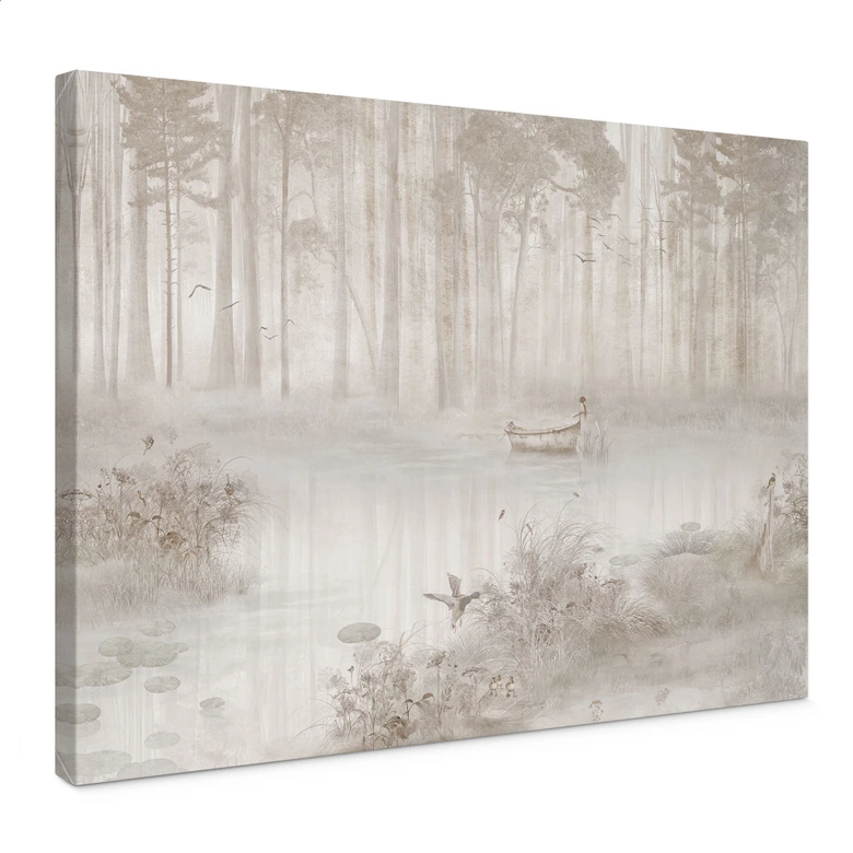Leinwandbild Wald am See im Nebel in Beige - Ms Tiff 
