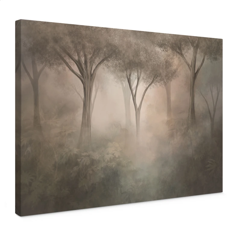 Leinwandbild Waldmagie im Morgennebel Beige - Ms Tiff 