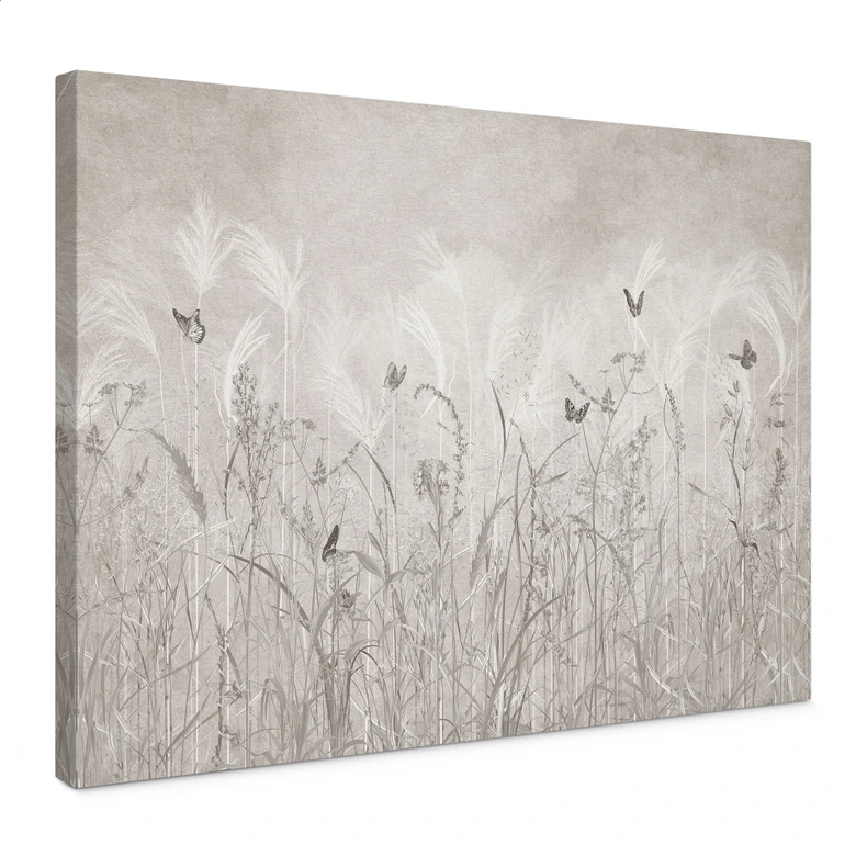 Leinwandbild Wildblumenwiese mit Schmetterlingen im skandinavischen Design - Ms Tiff 