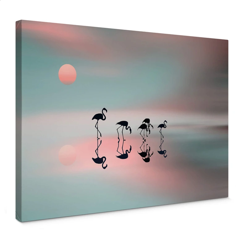 Leinwandbild Natalia - Flamingo Familie 